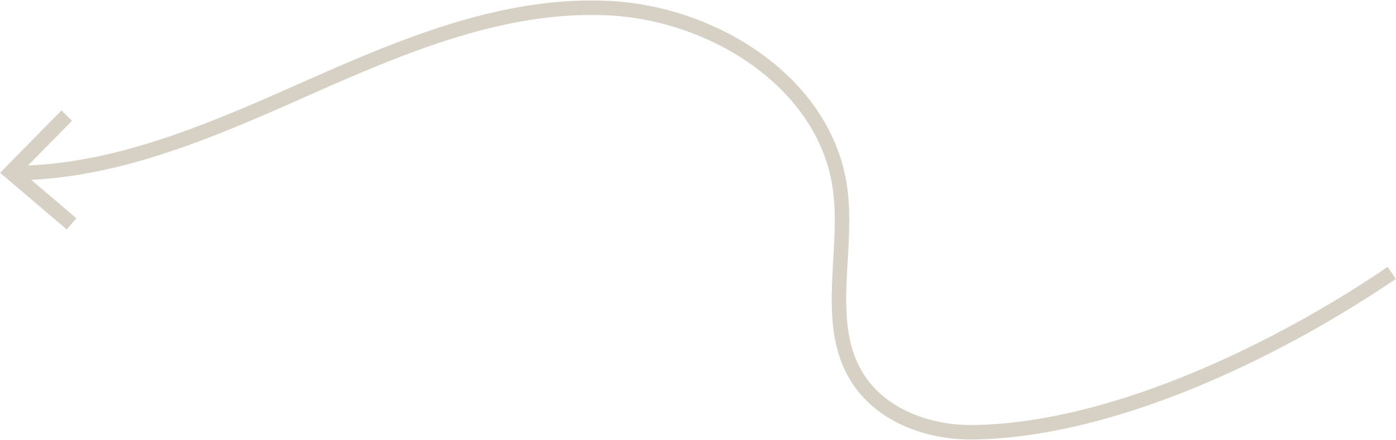 Curved beige arrow graphic pointing left on a white background